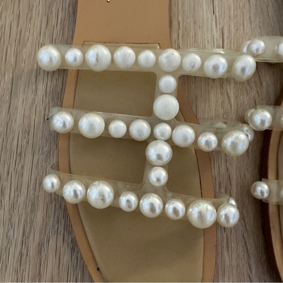 Zara Women's Pearl Embellished Tan Sandals - Picture 3 of 8